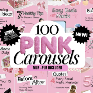 Editable Pink Instagram Carousel Templates – 100 Canva Designs with PLR/MRR Rights